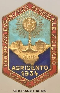 Agrigento Sicilia Convegno Eucaristico Regionale Siciliano 1934 distintivo 4295 - Picture 1 of 2