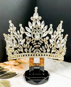 Crystal Gold Crown, Royal Princess Crown, Pageant Crown, Homecoming Queen Crown - Picture 1 of 9