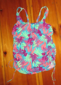 Camiseta Tankini Lands' End acanalada azul turquesa rosa palma 10L bajo alambre - Imagen 1 de 2