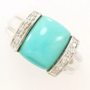 Jewelry 18K White gold ring 10 Japan size Turquoise Diamond Free shipping Used - Picture 1 of 8