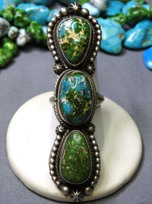 NAVAJO Skeets Natural SONORAN GOLD TURQUOISE Sterling Silver 2&7/8" RING adjbl - Image 1 of 4