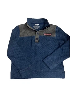 Vineyard Vines Sweatshirt Boys Size S 8-10Blue Fleece Button Up Quilted Pullover - Picture 1 of 3