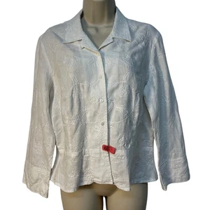 Jones New York Signature White Short Button Up Embroidered Blouse/Jacket Large - Picture 1 of 9