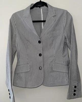 Theory Classic Three Button Jacket.  Tailored Black & White Stripe. Size 10 - Image 1 of 4