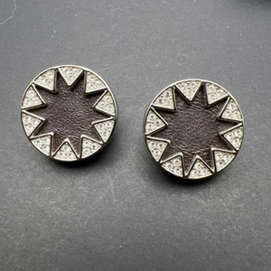 VTG DESIGNER HH HOUSE OF HARLOW SUNBURST CRYSTAL PAVE SILVER EARRINGS BLACK STAR - Picture 1 of 3