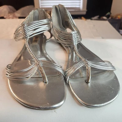 Jennifer Lope sandals W Metallic Silver Braided Gladiator Size 9.5 futuristic — 第 1/4 张图片