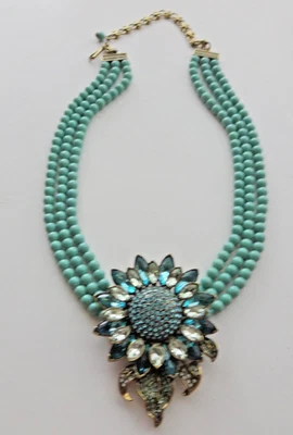 Rare Heidi Daus Swarovski Crystal Blue Colors Sunflower Large Turquoise Necklace - Image 1 of 4