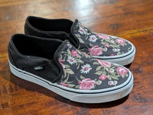 Vans Damen-Slipper Blumenmuster schwarz Größe 9 Blumen Rosen 🌹 mehrfarbig Ascher - Bild 1 von 6