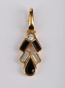 Vintage Swarovski Gold Tone Black Enamel Clear Crystal Pendant 1.75" - Picture 1 of 7