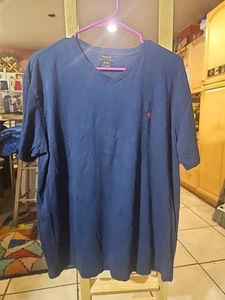 Mens Medium Dark Blue Short Sleeve Polo Ralph Lauren v Neck t Shirt - Picture 1 of 4