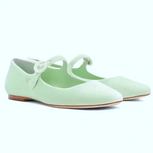 NEW Larroudé Size US 8.5/EU 39.5 The Blair Velvet Mary Jane Flats - Mint - Picture 1 of 6