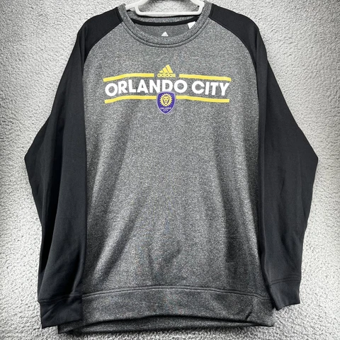 ORLANDO CITY Sweater Mens Large Gray Logo Crewneck MLS Adidas Climawarm Cover