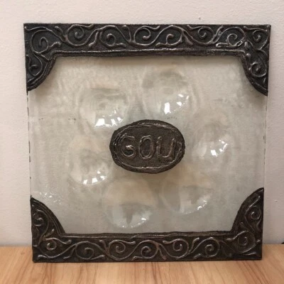 Plato Seder de Pascua Hecho a Mano Vidrio Fundido Plata de Ley Diseño Contemporáneo Foto 1 de 4