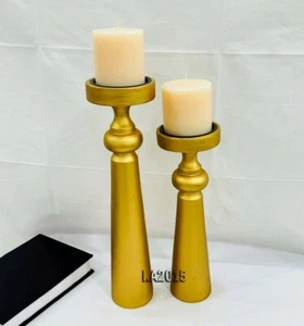 Antique Style Black Finish Wooden Candle Holders for Pillar Candles Farmhouse - Picture 1 of 9