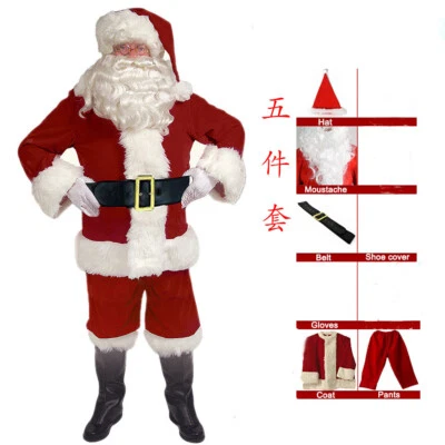 Santa Claus Cosplay Costume Clothes Christmas of Men Suit Uniform Set Accessory - Image 1 of 4
