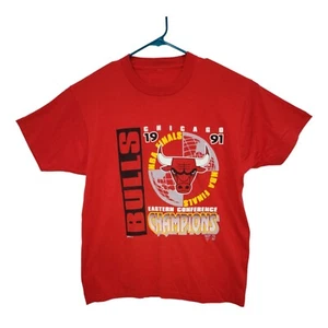 Chicago Bulls VINTAGE 1991 NBA Eastern Conference Champions T-Shirt Red Large - Picture 1 of 5