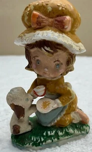 Tea Time Mädchen & Welpe Hund Figur 5,5" groß MCM Kitsch Vintage Retro gelb orange - Bild 1 von 21