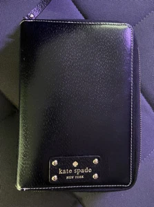 KATE SPADE Black Leather Personal Size Zip Planner Organizer 6-Ring Binder Pink - Picture 1 of 12