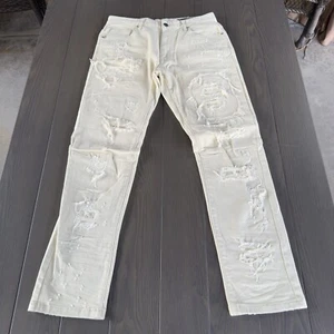 Smoke Rise Streetwear Jeans Mens 34x32 Beige Ivory Ripped Distressed Denim NWOT - Picture 1 of 15