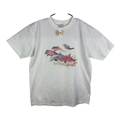 Camiseta blanca vintage rosa delfines yunque talla grande Foto 1 de 4
