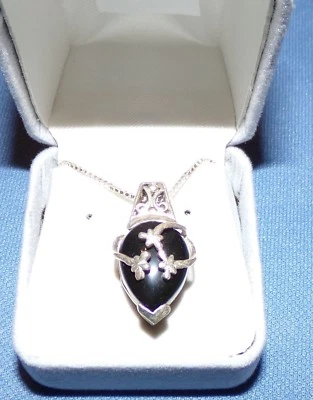Collar Colgante Plata Esterlina Ónix Negro Nuevo en Caja 16" Cadena Joyería Foto 1 de 4