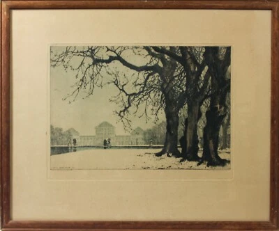  Radierung Schloss Nymphenburg München Luigi Kasimir 1911 Handcoloriert - Bild 1 von 4