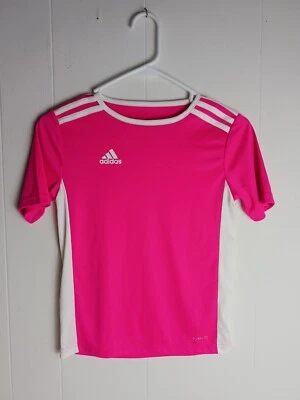 Adidas Climalite 3 Stripe Pink Shirt Boys Size Small - Image 1 of 4