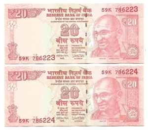 India Rs 20, two Telescopic UNC Notes, Urjit R Patel, starting with Holy No 786 - Picture 1 of 2