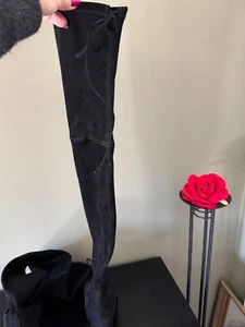 NEU STUART WEITZMAN OVERKNEES WILDLEDER SCHWARZ STIEFEL ABSATZSCHUHE GRÖSSE 9 - Bild 1 von 9