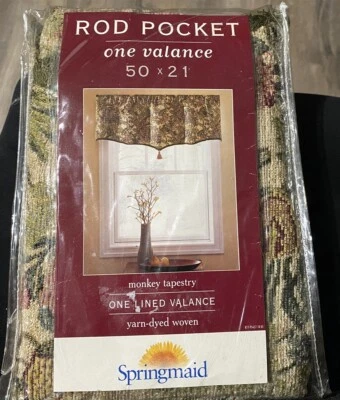 Springmaid Valance Monkey Tapestry 50" x 21" tropical elephant flowers woven - Image 1 of 4