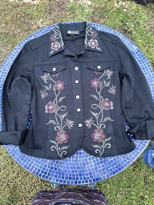 CHRISTINE ALEXANDER BLACK VELVET BEAD/ RHINESTONE BUTTON CROPPED JACKET,  SIZE S - Image 1 of 4