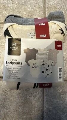 Member's Mark 18M боди 5шт застежки ярлык бесплатный серый и бежевый новый с Ярлыками - Изображение 1 из 2