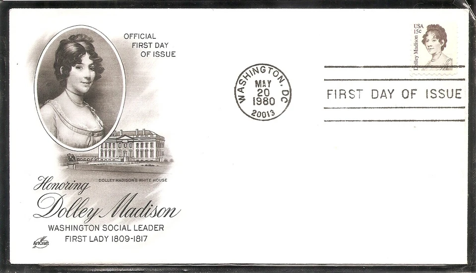 US SC# 1822 Dolley Madison FDC. Artcraft Cachet.1 - Image 1 of 1