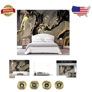 Sophisticated Black and Gold Marble Wallpaper - Perfect for Living Room & Office - Picture 1 of 7