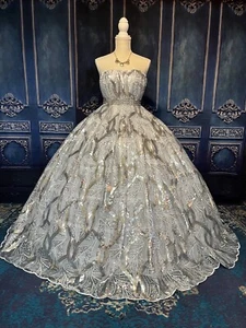 Sparkly Holographic Silver Wedding Sequined Lace .Premium Quality. Wedding. BTY - Picture 1 of 9