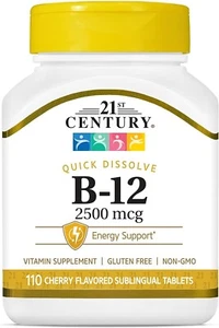 21st Century Quick Dissolve- Sublingual B-12 (2500 mcg) Cherry Flavored - Picture 1 of 1