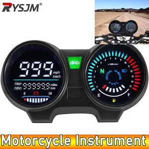 Universal Digital Moto Speedometer Tachometer LCD Digital Odometer Bike Gauge - Picture 1 of 12