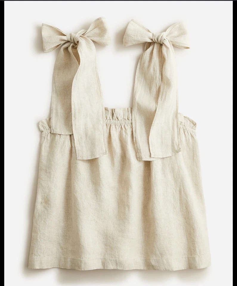 J. Crew Linen Tie Shoulder Tank Top M Beige India Spring Summer - Image 1 of 4