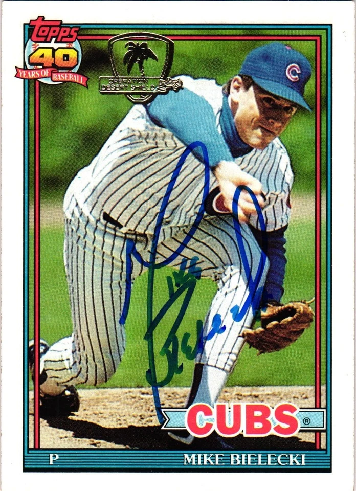 Mike Bielicki #501 Signed 1991 Topps MLB Baseball Card Cubs AUTO Desert Storm - Image 1 of 2