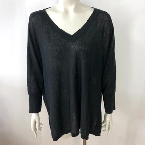 Garnet Hill Large 100% Linen Dolman Tunic Pullover Top Shirt Black MINT - Picture 1 of 8
