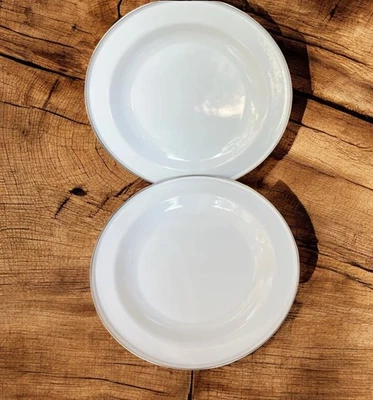 Discontinued Pottery Barn Enamelware Plates White 10” Set of 2 Metal Partyware - Image 1 of 4