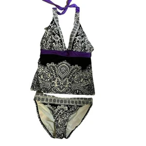 Athleta Paisley Bikini Bottom Black White Purple Small - Picture 1 of 6