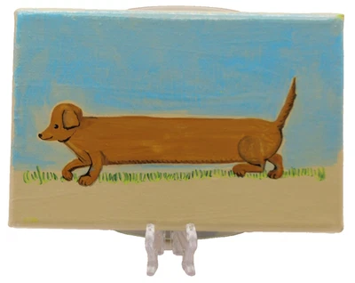 Pintura larga original de perro - Divertido arte en lienzo caprichoso - Dachshund estilo popular Foto 1 de 3
