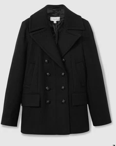 Reiss Lily Women’s Black Wool Blend Double Breasted Pea Coat - Size UK 10 BNWT - Picture 1 of 15