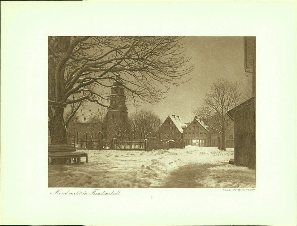 Kupfertiefdruck : Christophstal mit Freudenstadt. Mondnacht in Freudenstadt. Dop - Bild 1 von 2