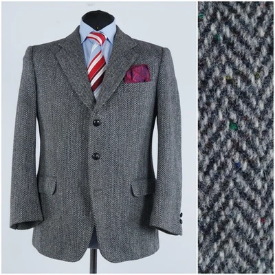 Mens Herringbone HARRIS TWEED Jacket 42S UK Size Grey Wool Sport Coat Blazer - Image 1 of 4