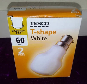 Tesco T-Shape White 60 Watt Bayonet Cap Lightbulbs - Pack Of 2 Bulbs - Picture 1 of 3