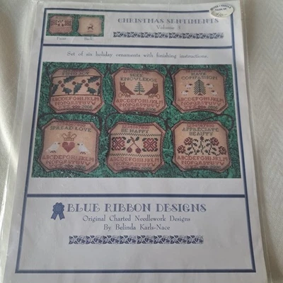 Blue Ribbon Designs Cross Stitch Christmas Sentiments Sampler Ornaments Pattern  - Image 1 of 3