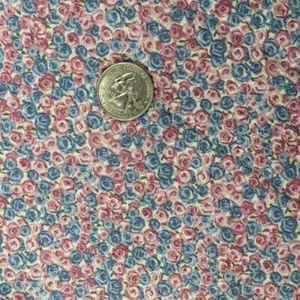 Pink & Blue Mini Flower Bud Fabric 42" x 43" Yard Tiny Floral Vtg JoAnn 1 YD Sew - Picture 1 of 6