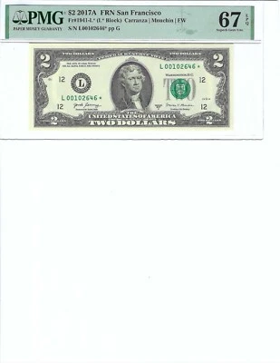 2017 $2 FRN FR1941-L* PMG 67 EPQ, San Francisco * Note S/N L00102646*!!! - Image 1 of 2